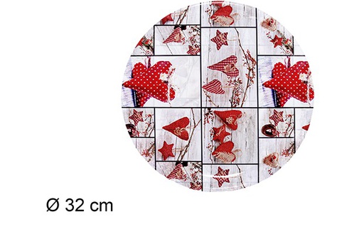 [111001] Bandeja plástico redonda decorada corazones Navidad 32 cm