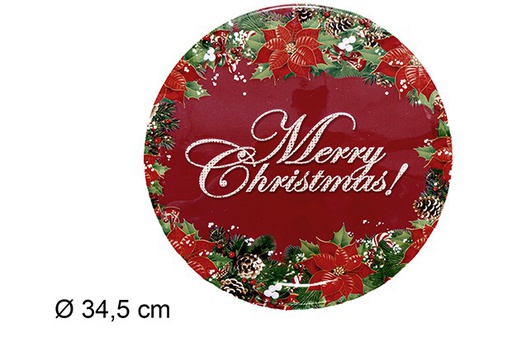 [111005] Bandeja plástico redonda decorada flores pascua Navidad 35 cm