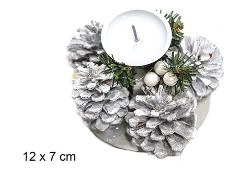 [111417] Portacandele in metallo decorato con ananas e bacche bianche 12x7 cm
