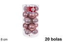 Pack 20 bolas oro rosa brillo/mate cilindro 8 cm