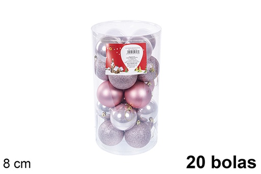 [110898] Pack 20 bolas oro rosa brillo/mate cilindro 8 cm