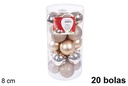Pack 20 bolas champagne brillo/mate/purpurina cilindro 8 cm