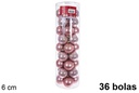 Pack 36 bolas oro rosa brillo/mate cilindro 6 cm