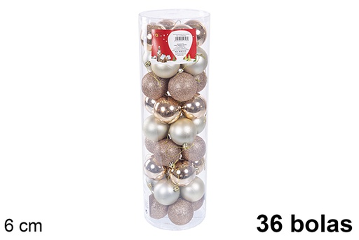 [110901] Pack 36 boules champagne brillantes/mates cylindre 6 cm