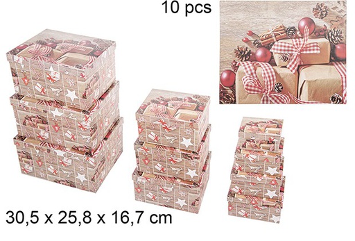 [111447] Juego 10 cajas carton navidad decorado regalo 30.5x25.8x16.7cm