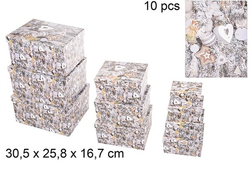 [111449] Juego 10 cajas carton navidad decorado corazon 30.5x25.8x16.7cm