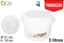 Fiambrera redonda blanca con fechador 3 l.
