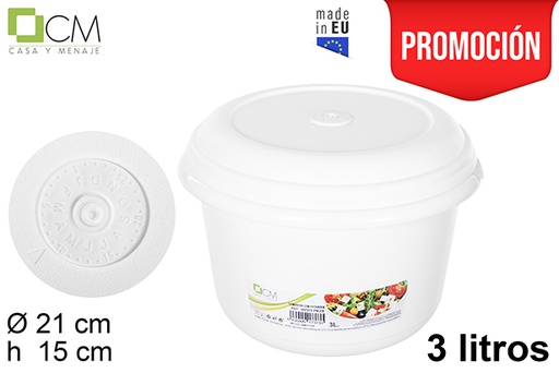 [107373] White round lunch box with date 3 l.