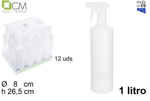[111085] Bottiglia in plastica graduato bianca con spray 1 l.