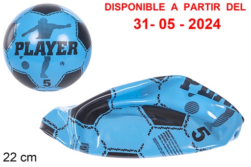[110892] Bola desinflada de futebol de plástico azul 22 cm