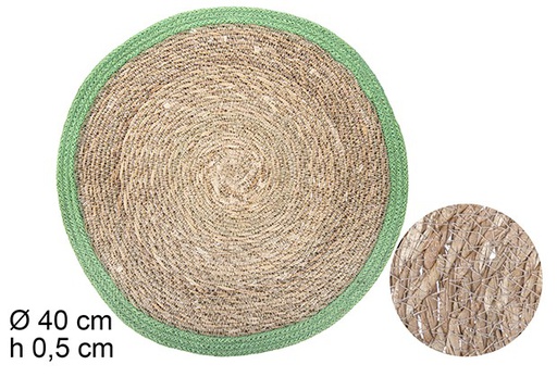[110368] ROUND SEAGRASS PLACEMAT GREEN JUTE EDGE