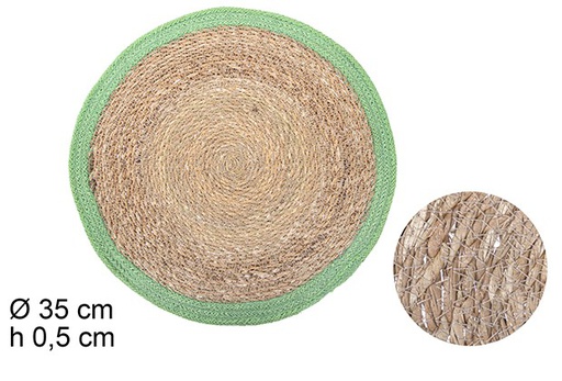 [110370] ROUND SEAGRASS PLACEMAT GREEN JUTE EDGE