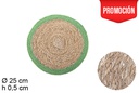 Dessous de plat rond en jonc de mer avec bord en jute vert 25 cm