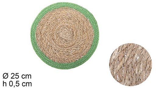 [110372] Round seagrass trivet with green jute edge 25 cm