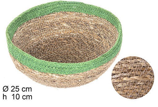 [110731] Bowl redondo seagrass con borde yute color verde 25x10 cm
