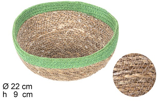 [110732] Seagrass round bowl with green jute edge 22x9 cm