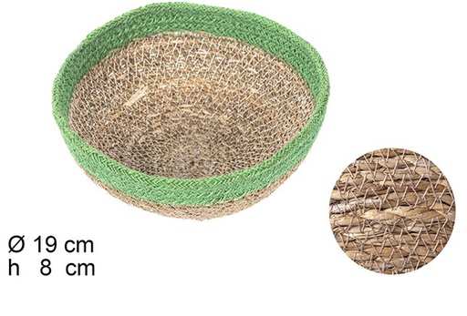 [110733] ROUND SEAGRASS BOWL WITH GREEN JUTE EDGE