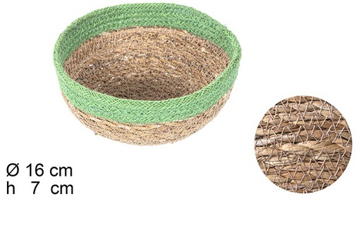 [110734] ROUND SEAGRASS BOWL WITH GREEN JUTE EDGE