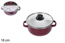 Olla roja con tapa cristal 16 cm