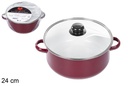Olla roja con tapa cristal 24 cm