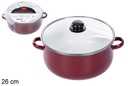 Olla roja con tapa cristal 26 cm