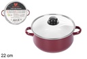 Olla roja con tapa cristal 22 cm