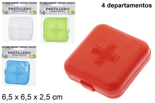 [110708] Pastillero plástico 4 departamentos colores surtidos