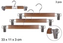 Pack 3 perchas falda/pantalón madera nogal con pinzas