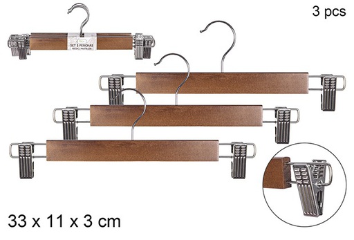 [110849] Pack 3 wooden hangers with clips