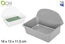 Estropajero plástico rectangular blanco/gris con rejilla