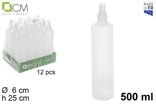 [110852] Botella plástico blanca con pulverizador en spray 500 ml