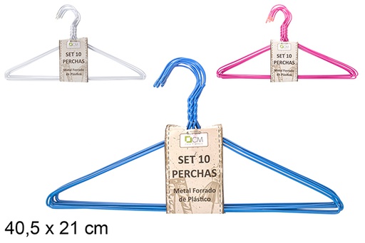 [110896] 10 COLORED PLASTIC LINED METAL HANGERS