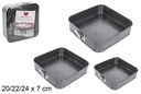 Pack 3 moldes inoxidables cuadrados desmontables 20/22/24 cm