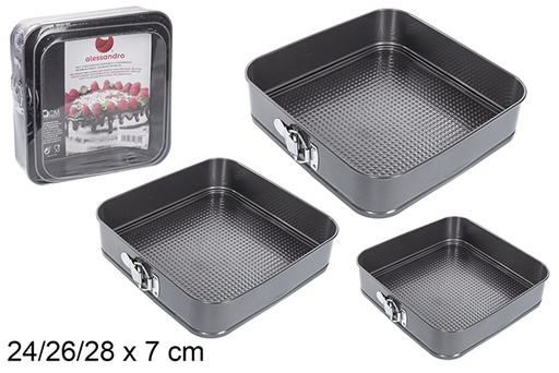 [110602] Pack 3 removable square stainless steel molds 24/26/28 cm