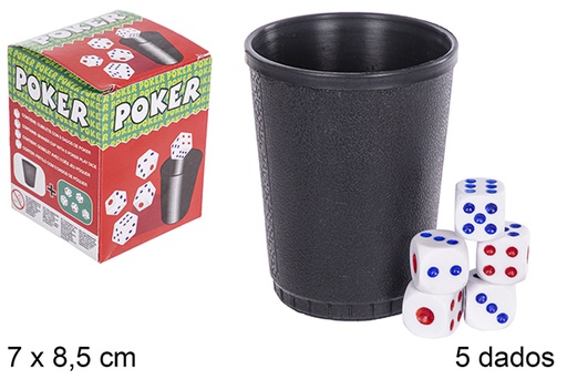 [110802] Pack gobelet avec 5 dís de poker 7x8,5 cm