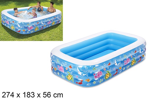 [206165] Rectangular inflatable pool decorated with marine decoration 274x183 cm