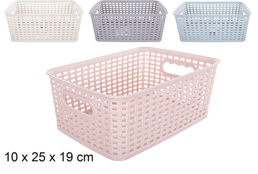 [111906] Cestino rettangolare in plastica rattan colori assortiti 10x25 cm