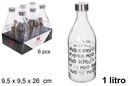 Botella cristal agua decorada H2O tapa acero 1 litro
