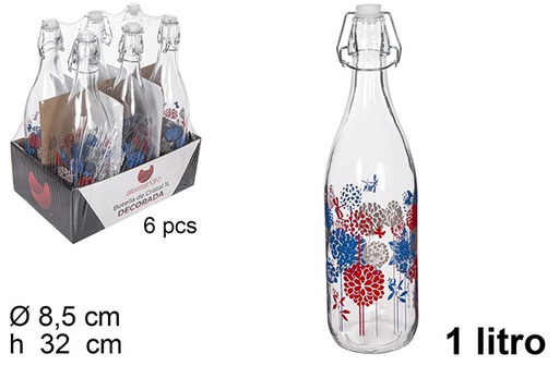 [111532] Flacon verre décorée avec bouchon mécanique 1 litre
