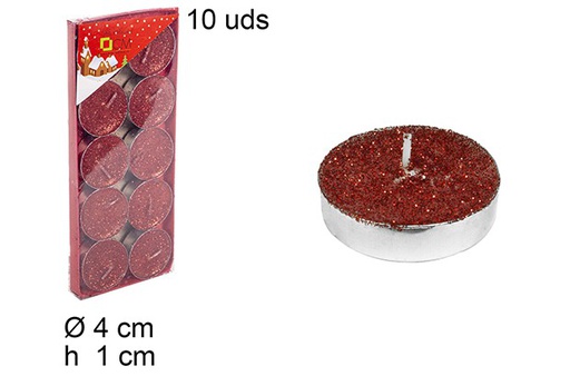 [111580] 10 velas purpurina roja