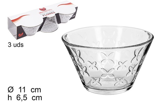 [111666] Pack 3 bowl cristal decorado flores 11 cm