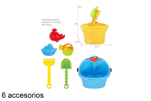 [112279] Beach bucket colors 6 accessories