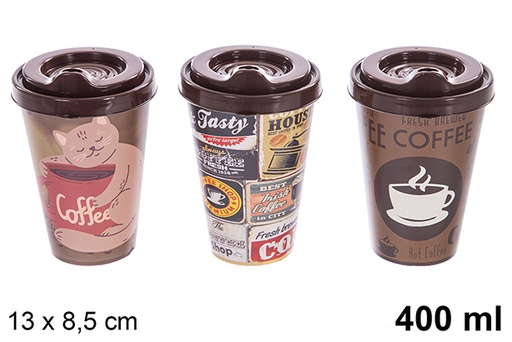 [111950] Bicchiere in plastica con coperchio decorato assortiti 400 ml