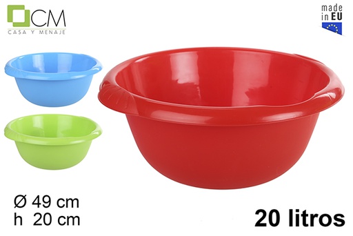 [102956] Round plastic basin with handle assorted colors 20 l.