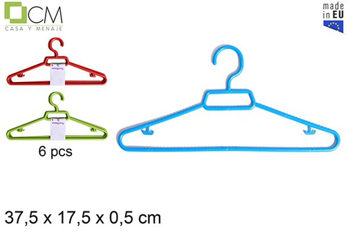 [102972] Pack de 6 cintres en plastique couleurs assorties