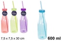 Botella con cañita colores surtidos 600 ml