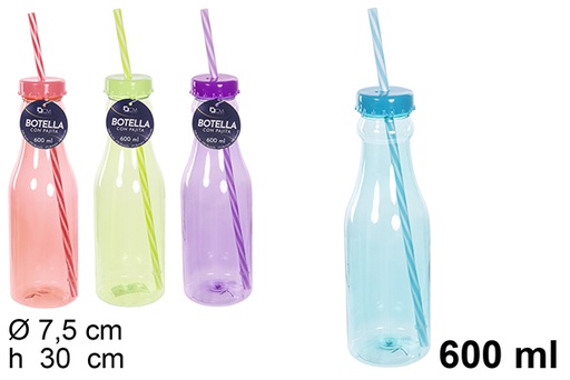[110605] Botella c/cañita colores surtidos 600ml