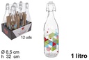 Garrafa de água vidro decorada com rolha mecânica 1 litro