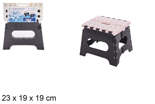 [112049] Tabouret pliant en plastique blanc/rose assorti 19 cm