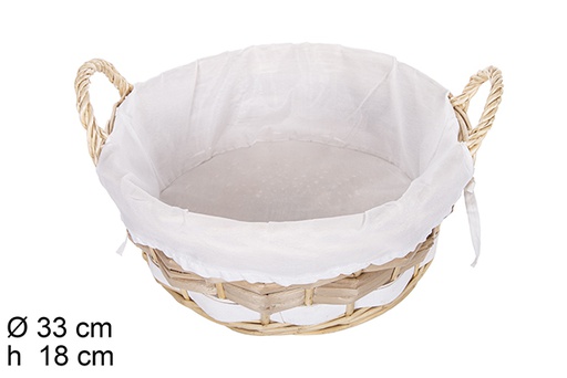 [112085] Natural round wicker basket with fabric 33 cm